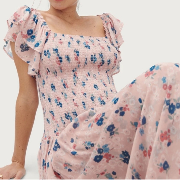 HATCH Maternity Cosette Floral Smocked Dress Baby Shower Party Ruffle Pink XS - Picture 5 of 13